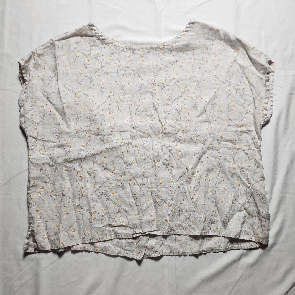 Cynthia Rowley Womens Medium 100% Linen Floral Button Back Shirt White